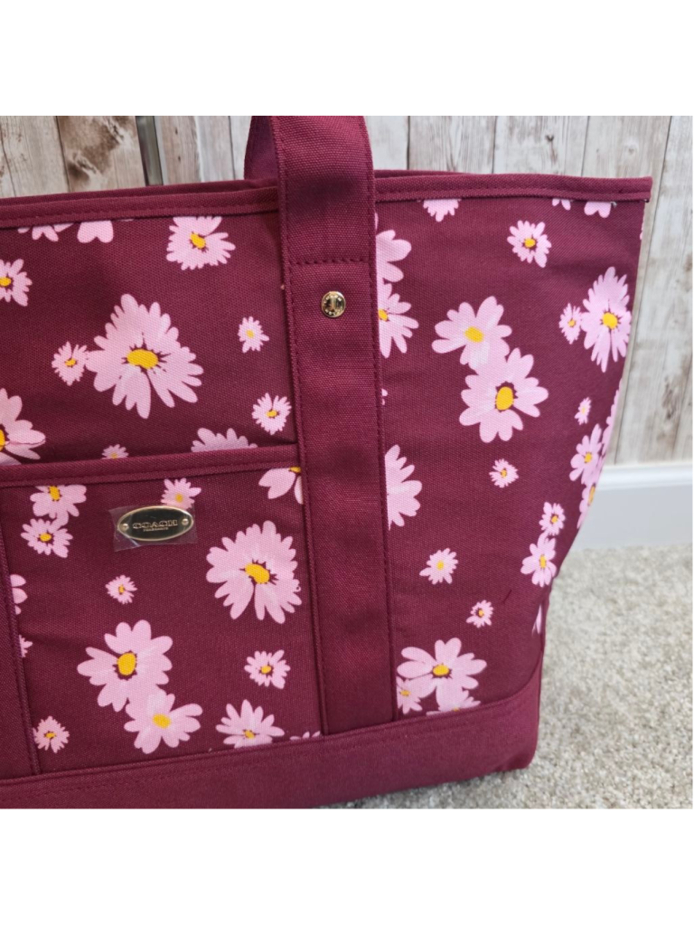 Women's Coach Maroon Pink Floral Canvas Tote Bag NWOT - Picture 2 of 8